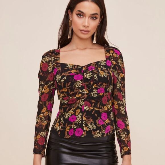 NWOT ASTR the Label Floral Long Sleeve Sweetheart Back Tie Blouse Size Small - Picture 1 of 8